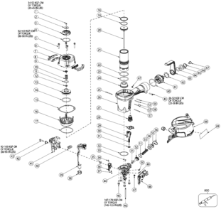 Default Diagram and Parts List for Type 0 DeWALT Nailer