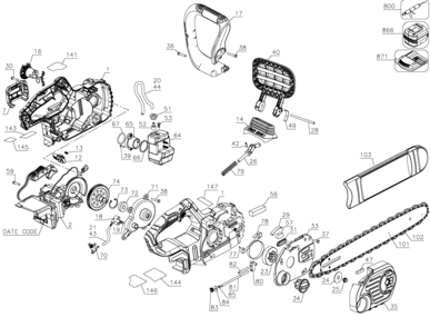 Part Location Diagram of 90609778 DeWALT CHAIN COVER