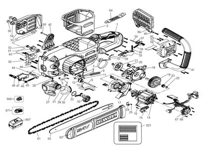 Exploded Diagram A Diagram and Parts List for Type 1 DeWALT Chainsaw