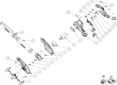 Default Diagram and Parts List for Type 1 DeWALT Leaf Blower / Vacuum