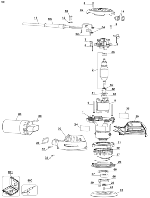 Default Diagram and Parts List for Type 1 DeWALT Sander Polisher