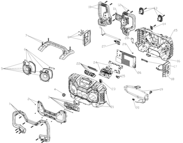 Default Diagram and Parts List for Type 1 DeWALT Radio