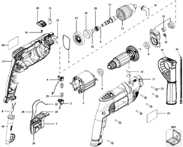 Default Diagram and Parts List for DWD024-B2 Type 11 DeWALT Boring Machine