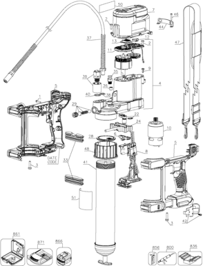 Default Diagram and Parts List for Type 1 DeWALT Caulking Gun