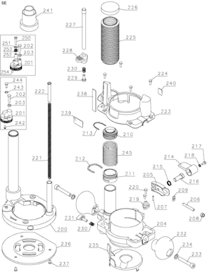 Plunge Base Diagram and Parts List for Type 1 DeWALT Router