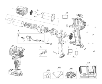 Section 1 Diagram and Parts List for Type 1 DeWALT Heat Gun