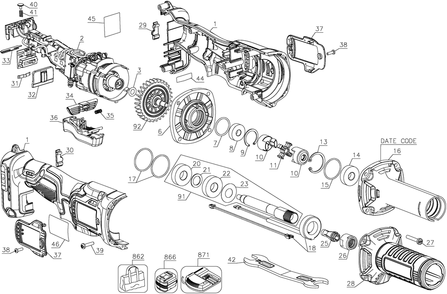 Diagram Diagram and Parts List for Type 1 DeWALT Die Grinder
