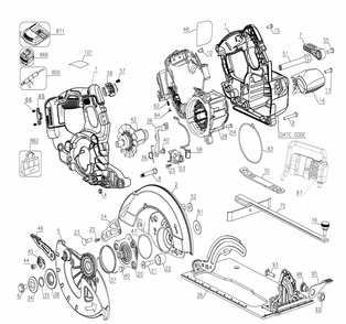 Section 1 Diagram and Parts List for Type 1 DeWALT Circular Saw