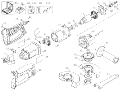 Default Diagram and Parts List for Type 1 DeWALT Angle Grinder