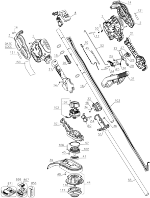 Default Diagram and Parts List for Type 1 DeWALT Trimmer