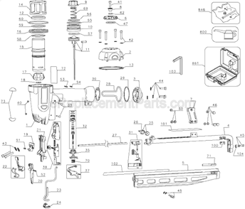 Page A Diagram and Parts List for Type 1 DeWALT Nailer