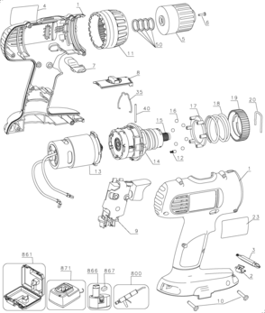 Default Diagram and Parts List for Type 1 DeWALT Boring Machine