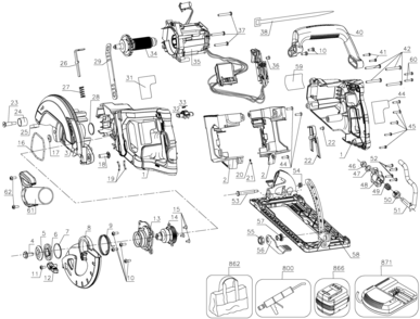 Default Diagram and Parts List for Type 1 DeWALT Circular Saw