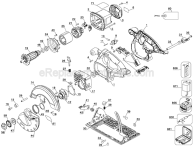 Page A Diagram and Parts List for Type 1 DeWALT Circular Saw