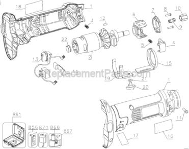 Page A Diagram and Parts List for Type 1 DeWALT Router