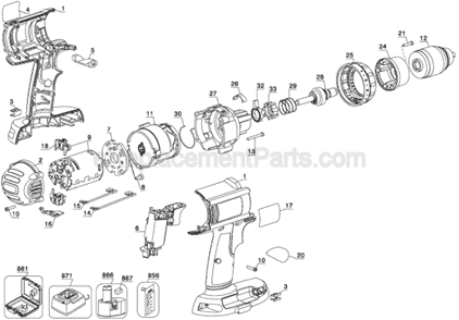 Page A Diagram and Parts List for Type 1 DeWALT Hammer Drill