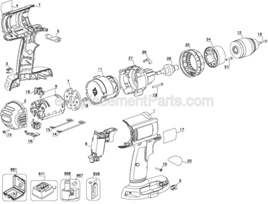 Page A Diagram and Parts List for Type 1 DeWALT