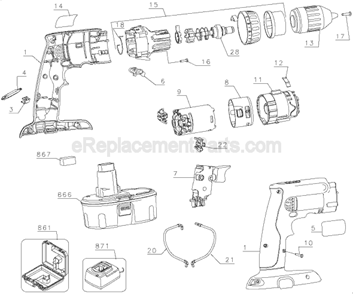 Page A Diagram and Parts List for Type 1 DeWALT Hammer Drill