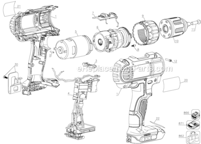Page A Diagram and Parts List for Type 1 DeWALT Cordless Drill