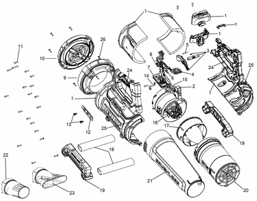Section 1 Diagram and Parts List for Type 1 DeWALT Leaf Blower / Vacuum