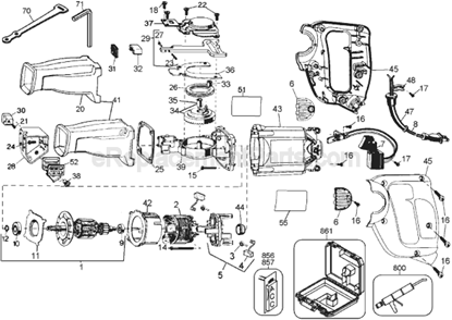 Page A Diagram and Parts List for Type 1 DeWALT Reciprocating Saw