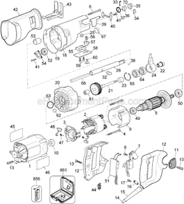 Part Location Diagram of 429914-00 DeWALT Shaft Assembly