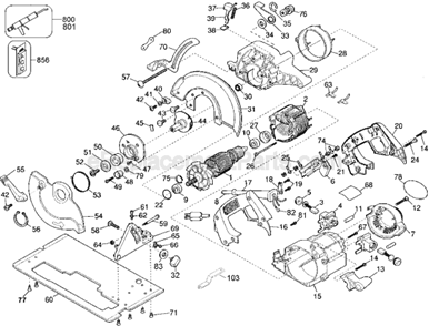 Page A Diagram and Parts List for Type 1 DeWALT Circular Saw