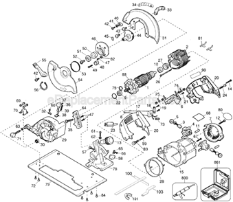Page A Diagram and Parts List for Type 1 DeWALT Circular Saw