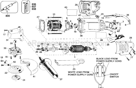 Page A Diagram and Parts List for Type 1 DeWALT Angle Grinder