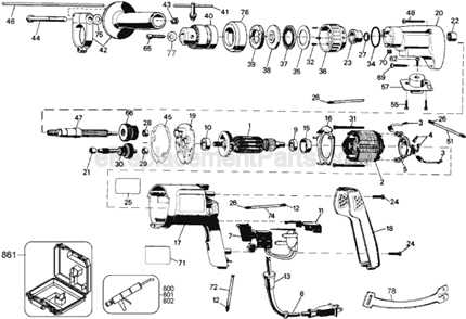 Page A Diagram and Parts List for Type 1 DeWALT Hammer Drill
