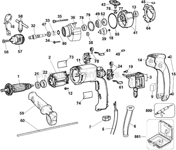 Page A Diagram and Parts List for Type 1 DeWALT Hammer Drill