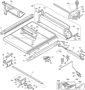Page A Diagram and Parts List for Type 4 DeWALT Table Saw