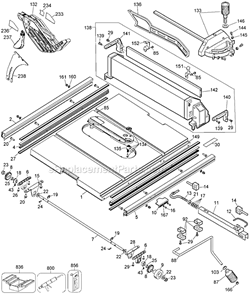 Page A Diagram and Parts List for Type 6 DeWALT Table Saw