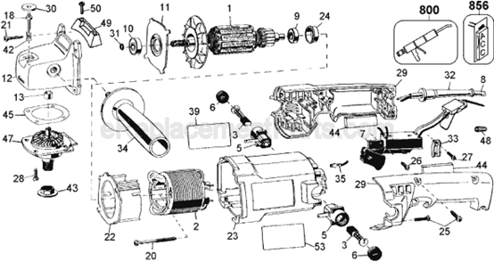 Page A Diagram and Parts List for Type 1 DeWALT Sander Polisher