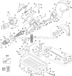 Page A Diagram and Parts List for Type 1 DeWALT Chop Saw