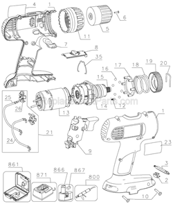 Page A Diagram and Parts List for Type 1 DeWALT