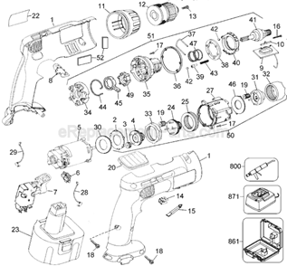 Page A Diagram and Parts List for Type 1 DeWALT Cordless Drill