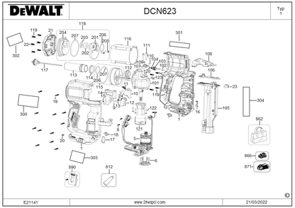 Part Location Diagram of N621821 DeWALT Outer