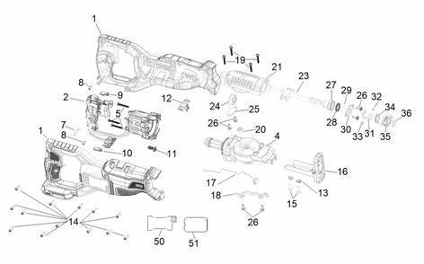 Section 1 Diagram and Parts List for Type 1 DeWALT Reciprocating Saw