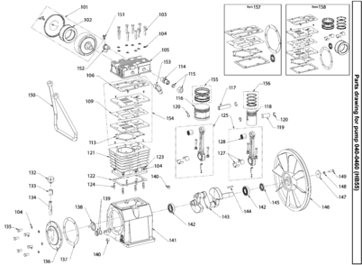 PUMP 040-0460 (HB55) Diagram and Parts List for Type 0 DeWALT Compressor