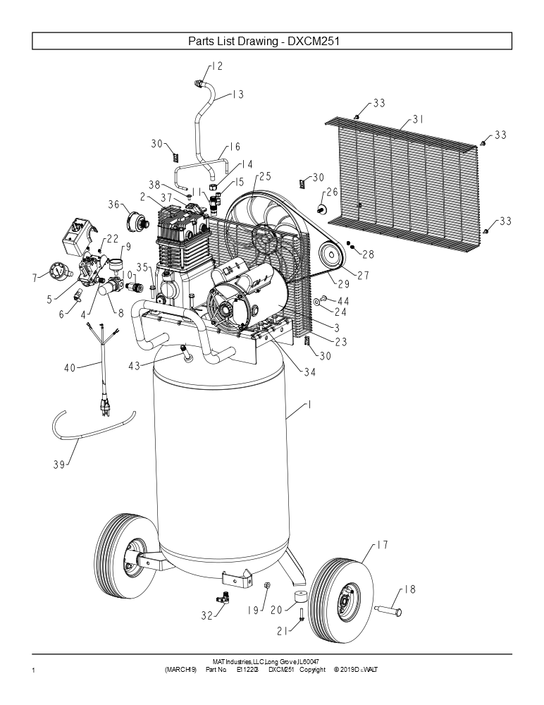 Exploded Diagram B Diagram and Parts List for Type 0 DeWALT Compressor