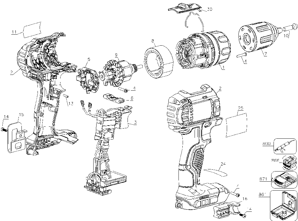 Page A Diagram and Parts List for Type 2 DeWALT Cordless Drill