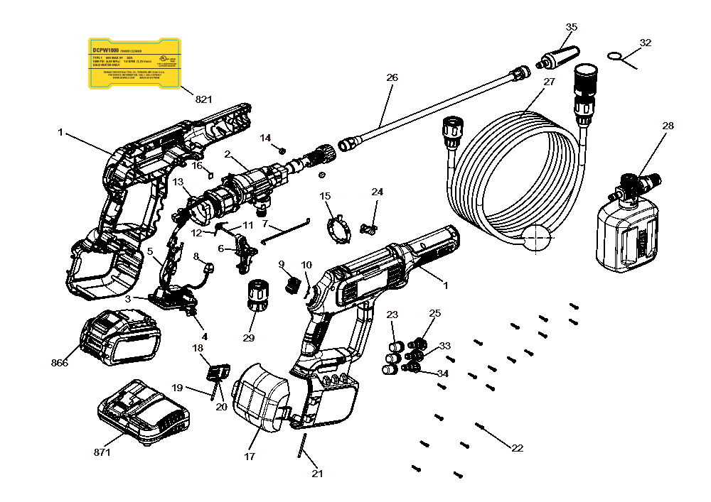 Diagram Diagram and Parts List for Type 1 DeWALT Pressure Washer