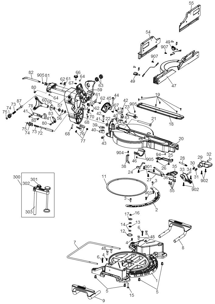 Exploded Diagram A Diagram and Parts List for Type 20 DeWALT Miter Saw