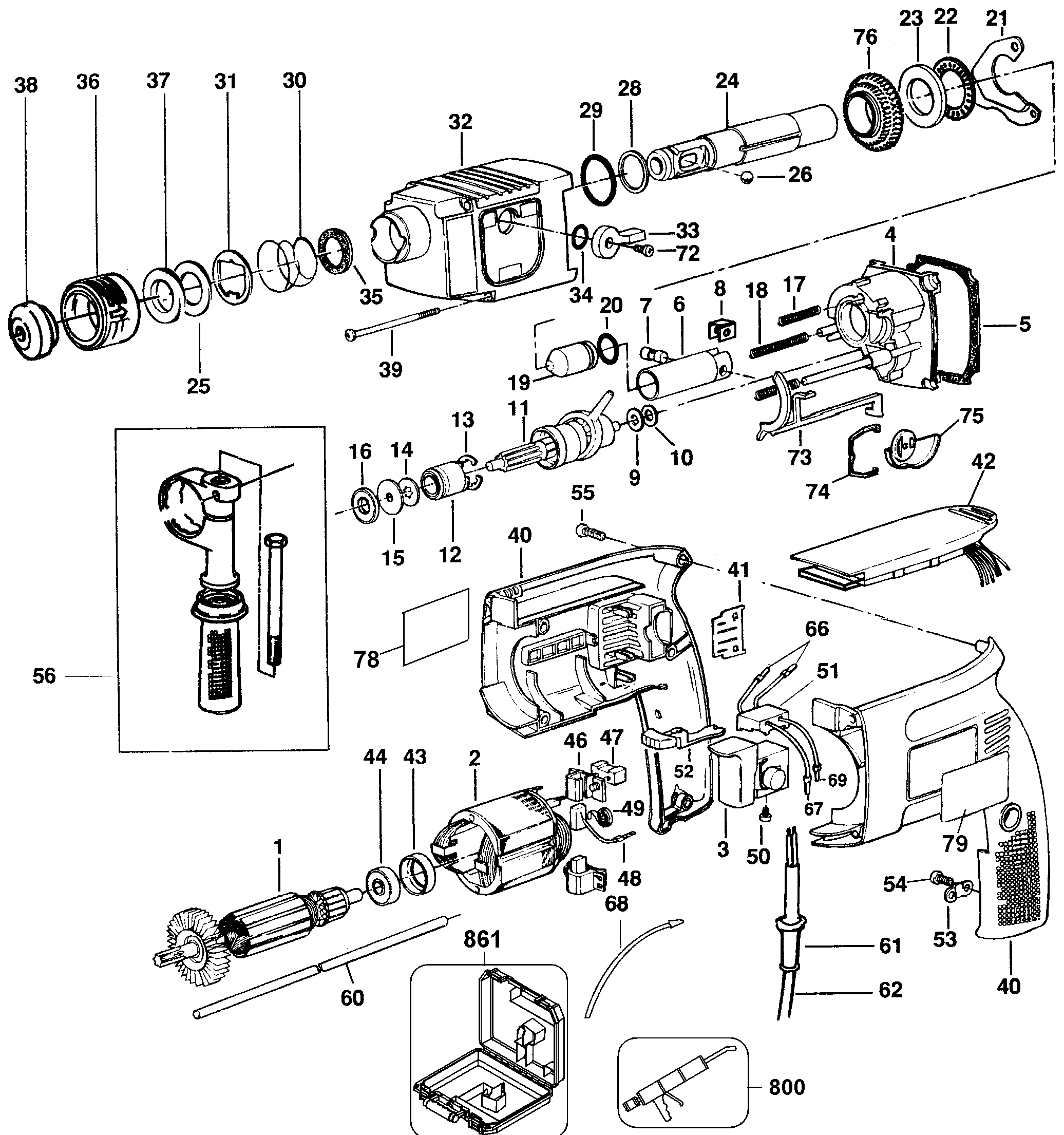 Page A Diagram and Parts List for DW514K 200 DeWALT Hammer