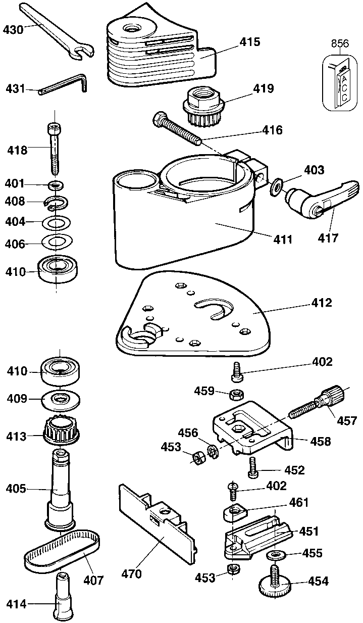 Default 4 Diagram and Parts List for Type 1 DeWALT Trimmer