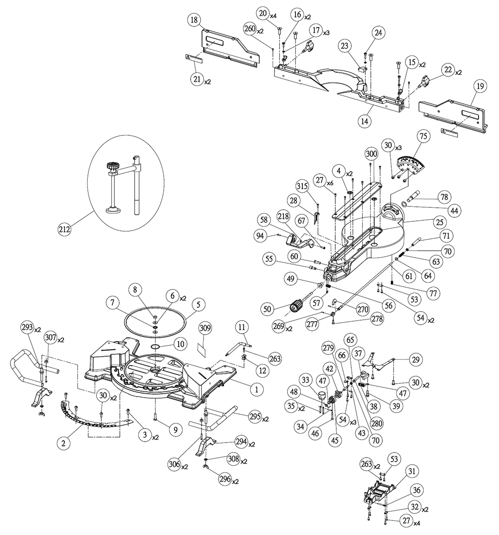 Fig-0 Diagram and Parts List for  Delta Saw