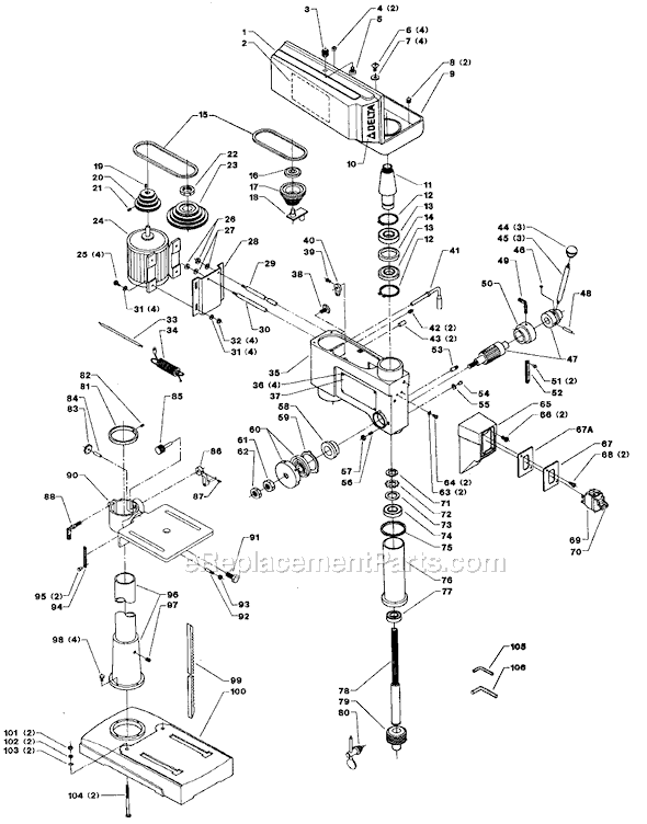 Page A Diagram and Parts List for Type 1 Delta Drill Press