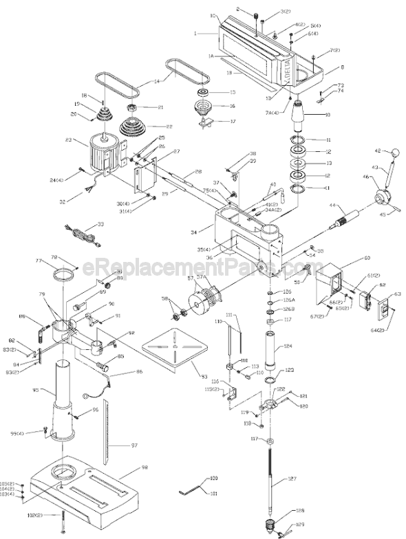 Page A Diagram and Parts List for Type 1 Delta Drill Press