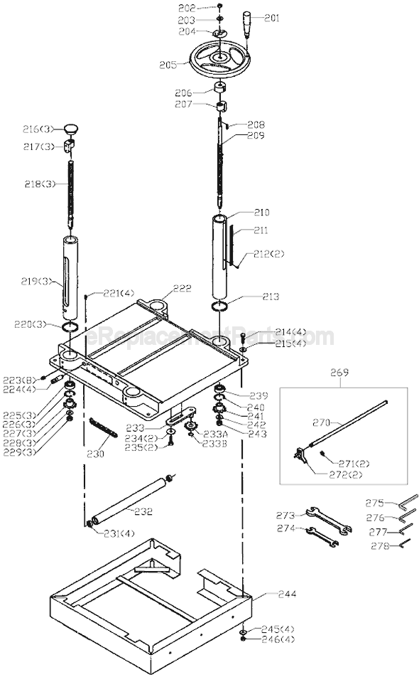 Page B Diagram and Parts List for Type 1 Delta Planer Jointer